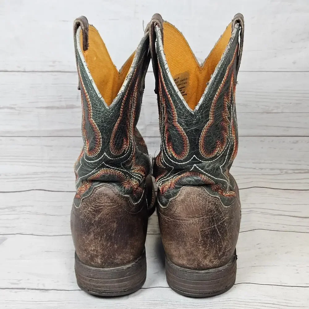 ARIAT Western Boots Brown Green US 4 Leather Embroidered Square Toe 10047010
